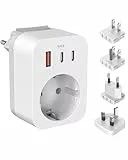 Reiseadapter Weltweit Set, Internationaler Steckdosenadapter mit 3 USB, 2 Typ C PD 20W, 4 abnehmbare Adapter für USA, Europa, England, Thailand, Japan, China