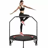 LIFERUN Fitness Trampolin Indoor Ø101cm,Tragfähigkeit 150 kg,Workout Rebounder,mit 3 Verstellbare Handgriffstufen,mini Trampoline für Erwachsene,Rot