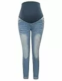 Maacie Umstandshosen Lange Elastisch Jeans für Schwangerschaft Bequem Jeans Frühling Sommer Blau S