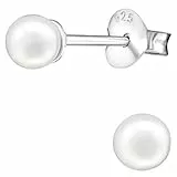 JAYARE Perlenohrringe Mädchen – 925 Silber Ohrstecker mit 4 mm weiße Perlen – Kinderschmuck Geschenk – Kleine Ohrringe für Kinder – Mädchen Schmuck ab 6 Jahren