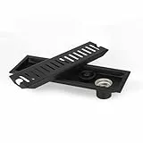 LALAGO Rechteck Bodenablauf, 30cm Abfluss Sieb, Schwarz Edelstahl Bodenablauf Geruchsverschluss, Geruchshemmender Duschablaufrinne, Bodenablauf Dusche mit Doppelfilter, Haarsieb-Randablauf (Seitlich)