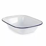 Olympia Emaille-Set rechteckiger Schalen 280 x 190 mm (6 Stück), Weiß & Blau, emaillierter Stahl, Retro-Schalen, Camping-Outdoor-Schale, spülmaschinengeeignet, GM510