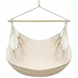 AMANKA XXL Hängesessel Beige 185x130 cm belastbar bis 150kg – Hängestuhl ideal zum Lesen & Entspannen – Hängesitz aus Baumwolle für Drinnen und Draussen ohne Gestell- Schwebesessel für 2