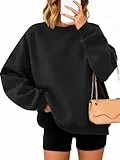 Timuspo Pullover Damen Oversized Langarm Fleece Rundhals Baumwolle Pullover Sweatshirt Herbst Winter Frauen Locker Oberteile Schwarz XXL