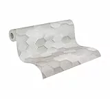 A.S. Création PrintWalls Vliestapete mit 3D Effekt Waben 0,53 x 10,05 m - 3D-Tapete in Grau Weiß Made in Germany - 387231