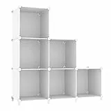 AWTATOS Würfel Aufbewahrungs Organizer, 6 Würfelregale mit Holzhammer, DIY Schrank, Modulares Lagerregal, Bücherregal, Kunststoff, Quadratisch, Aufbewahrungsregal für Zuhause, Schlafzimmer, Weiß
