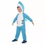 amscan 9918195 9907150 Unisex-Kinder Weißer Hai-Overall Kostüm, Kinder, Blau (Alter 6-8 Jahre)