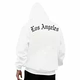 KOG Los Angeles Hoodie Herren Backprint Kapuzenpullover Mode Motiv Hooded Sweatshirt Mode Kleidung Männer Bekleidung Fashion Streetwear Warm Winter Pullover Baumwolle Langarmshirt Weiß XL