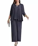 Hanna Nikole Hosenanzug für Damen Elegant Blazer Anzug Set Einfarbig Streetwear Hosenanzug Business Modern Büro Outfit Anzugjacke Sommer Freizeitanzug Lila Grau 50