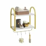 Bestier 40×24×44 cm 2-stufiges schwebendes Rohrregal, industrielles küchenregal wand Leiterregal mit Rundrohr und Haken, wandregal holz für Dekoration und Aufbewahrung, Bücherregal für Wohnzimmer, Küc