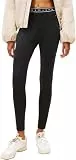 Tommy Jeans Damen Leggings Branded Tape Gerippt, Schwarz (Black), L