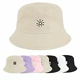 Xnova Fischerhut Bucket Hat Damen Herren Bunt, Druck Mütze Strand-Sonnenhut Anglerhut Sonnenschutz Baumwoll Sommerhut Fischerhüte Freizeithut Unisex Outdoor Hüte (Sonne-Beige, 56-58cm)