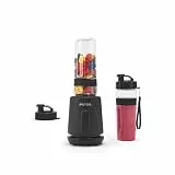 Petra Smoothie Maker To Go 350W, Standmixer mit 2 Sportflaschen (600ml), Mixer für Smoothies mit Edelstahlklinge, Personal Blender mit Auslaufsicheren Deckeln, Schwarz