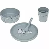LÄSSIG Kindergeschirr Set (Teller, Becher, Schälchen, Löffel) ohne , BPA-frei, für Spülmaschine und Mikrowelle/Dish Set Tiny Farmer Sheep