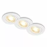 BRILONER - 3er Set LED Einbaustrahler 230V flach, schwenkbar, warmweißes Licht, LED Spot, flach, Deckenspots, Spots 230V, Einbauleuchten, Einbauspots, 68mm Lochmass, 8x2,2 cm, Weiß