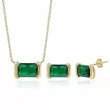 Meissa Smaragd-Hochzeitskette und Ohrring-Set Schmuckgeschenk für Freundin Ehefrau Grüner, Geburtsstein Minimalistisches Rechteckiges Schmuckset Geschenk für Hochzeit Geburtstag Jahrestag - Gold