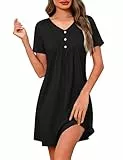 Crewhpo Nachthemd Damen Kurzarm Nachtwäsche Baumwolle Nachtkleid Kurz mit V-Ausschnitt Schlafshirt Loungewear Kurze Ärmel für Frauen Bequeme Sleepshirt Einfarbiger