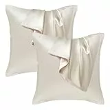 Seiwohl Satin Kissenbezug 40x40 2er Set, Weich wie Seidenkissenbezug Silk Pillowcase, Vegane Seide Kopfkissenbezug Kissenhülle Seidenkopfkissen Kopfkissen bezug für Haar und Haut, Beige