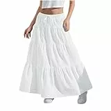 KODMNSW Maxirock Damen Mädchen Langer Rock Faltenrock mit Fliege Maxi Skirt Elastischer Bund Breitersaum Röcke Lang Sommer Leichte Kinder Tellerrock Einfach Schick Strandrock Freizeitrock Beige 170
