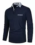 LIUPMWE Herren Poloshirts Langarm Baumwolle Polohemd Basic Casual Fitness Einfarbig Golf T-Shirt mit Brusttasche S-2XL,Marine,XL