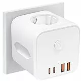 Lunriwis 7 in 1 Steckdosenwürfel ohne Kabel, 4000W Steckdosenadapter Würfel Mehrfachsteckdose mit USB, 4 Fach Mehrfachsteckdose Weiß