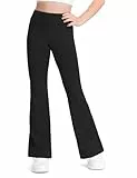 KEREDA Leggings Mädchen Schlaghosen Kinder Schlag Sporthose Teenager Flared Sport Hosen Schwarz 134-140