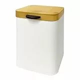 Relaxdays Kosmetikeimer Wandmontage, 3 l, Absenkautomatik, Inneneimer, Metall, eckiger Badezimmer Mülleimer, weiß/Natur