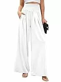 Famulily Damen Hose mit weitem Bein, elastisch, hohe Taille, Baumwolle, Yogahose mit Taschen, Loungewear für alle Jahreszeiten, S-XXL, weiß, XXL