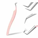 Professionelle Wimpernverlängerungspinzette für Wimpernverlängerungen, Metall-Edelstahl-Pinzette, rosafarbener Ellenbogen, alleinstehend (Universalzange)