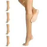 Yilanmy 4 Paar Kniestrümpfe Damen Rutschfest 10D Transparent Nylonstrümpfe Anti-Rutsch-Baumwollsohle（Hautfarbe