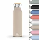 Daikoku Bottle, Doppelwandige Thermosflasche aus Edelstahl, Thermosflasche, die das Getränk stundenlang heiß oder kalt hält, zwei Verschlüsse, pastellbeige, 750 ML