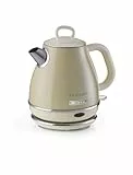 Ariete Vintage Wasserkocher 2868, Retro Elektrischer Wasserkocher mit Kabellosem 360°-Sockel, Abschaltautomatik, 1 L Fassungsvermögen, Edelstahl, 1600W, Beige