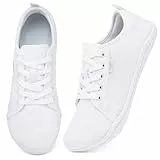 Geweo Barfußschuhe Sneaker Breite Walking Schuhe Barfuss Damen Herren Trail Laufschuhe Minimalistische Fitness Knit Unisex Weit rutschfest Zehenschuhe Zero Drop Solhe Freizeit Weiß 40EU