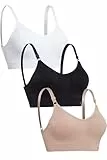 Channo Damen Sport-BH ohne Bügel aus Nylon: Nahtloser, Gepolsterter BH mit Herausnehmbaren Pads – Für Fitness & Alltag - Packung mit 3, Basic, S/M