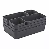 1x Schubladen-Organizer Set Aufbewahrungs-Box Einteiler Trenn-System verstellbar Utensilien Stauraum Wohn-Badezimmer Kunststoff anthrazit