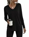 Aottori Langarmshirt Damen Komfortabler Pullover mit Kapuze und V-Ausschnitt für Freizeit und Outdoor Schwarz M