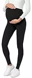Be Mammy Lange Umstandsleggings aus Baumwolle Leggings für Schwangere Umstands Leggings Schwangerschafts Unterhosen mit Hoher Bund Weich und Elastisch BE20-230 (Schwarz, XL)