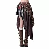 Gothic Rock Damen Punk Minirock Steampunk Skirt Cosplay Party Tartanröcke Faltenrock Asymmetrisch Y2K Röcke Plaid Elastische Taille Mittelalter Röcke Layered Rüschen Rock