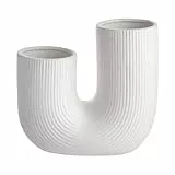 BUTLERS Keramik Vase mit Zwei Öffnungen in Weiß -Tube- Moderne Dekoration für Wohnzimmer und Tischdeko | Blumenvase für Tulpen, Rosen, Pampasgras oder Trockenblumen