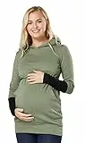 HAPPY MAMA Boutique Damen Umstands-Still-Hoodie 137 (Khaki & Schwarz, 44, 2XL)
