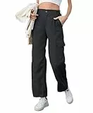 Fourindo Cargohose Damen High Waist Weites Bein Wanderhose mit Multi Taschen Stretch Baggy Y2K Cargo Hose