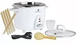 KeMar Reiskocher (700W, 1,8L, Weiß) Warmhaltefunktion + GRATIS Essstäbchen, Edelstahltopf und Glasdeckel spülmaschinengeeignet - Kompakt, inkl. Bambuslöffel & Messbecher, KRC-300, Dampfgarer, Rice