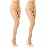 MANZI Feinstrumpfhose Damen 20 Den ultra Transparente Nylon Strumpfhose Seidig Glänzende Optik Hohe Taille Komfortbund 2 Paar Natur L-XL