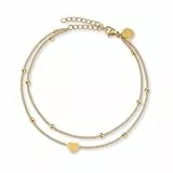 GD GOOD.designs Fußkettchen Herz Gold für Damen - Wasserfest I Mehrreihige Fußkette - Verstellbar I Filigraner Edelstahl Fußschmuck mit 18K Vergoldung