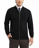 Kallspin Herren Vollzipper Baumwolle Strickjacke Pullover Langarm Stehkragen Normale Passform Strickjacken Pullover(Schwarz, 2XL)