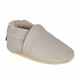 HMIYA Weiche Leder Krabbelschuhe Babyschuhe Lauflernschuhe mit Wildledersohlen für Jungen und Mädchen（12-18 Monate，Hellgrau）