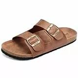 ONCAI Herren Hausschuhe Pantoletten Schlappen Sommerschuhe Flache Sandalen Sommer Kork Sandalen Mit Verstellbarer Rieme Khaki EU Größe 46