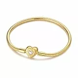 QIKAOLA Gold herz-Armbänder für Damen S925 Silber mit vergoldeten Moments-Armbändern für Pandora-Charm-Anhänger