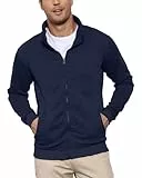 LAOARA Herren Sweatjacke Pullover Hoodie Sweatshirt ohne Kapuze mit Reißverschluss Zipper Fleecejacke Blau 2XL