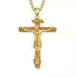 ZIPPICE Gold Kreuz Kette Herren Sterling Silber Jesus Kreuz Kette Kreuzkette Kruzifix Anhänger Halskette Amulett Schmuck für Herren Männer Damen Muttertagsgeschenke für Mama